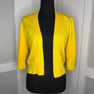 Aamilife Cardigan Women Small Yellow 3/4 Sleeve Open Front Cropped Knit Sweater